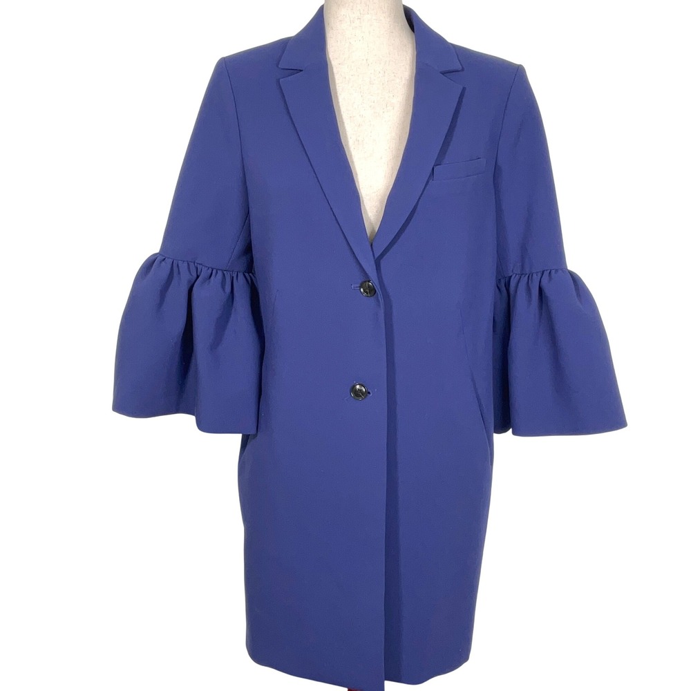 Banana Republic Blazer Women XS Blue Ruffle Bell Sleeve Mid Length Jacket Modern